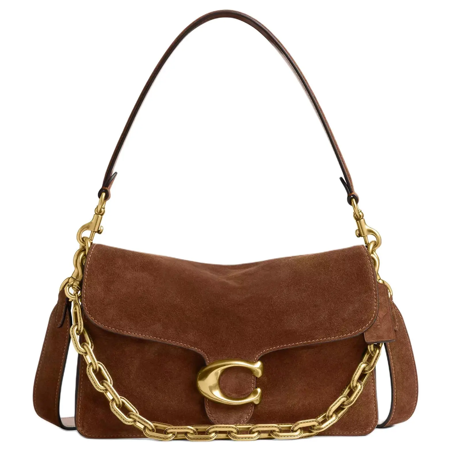 COACH Chain Tabby 26 Crossbody Bag for Women – Suede, Brass-Tone and Warm Brown