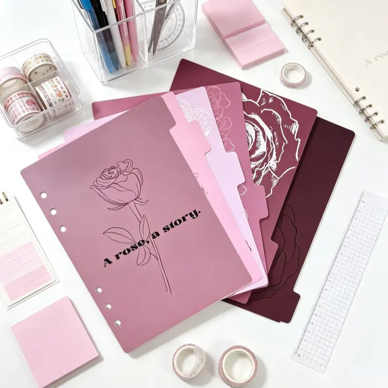 A5 Rose Series Divider Pages Set of 6, 400g Thick Copper Paper, Soft, Index Dividers for Notebook, Organizational Inserts