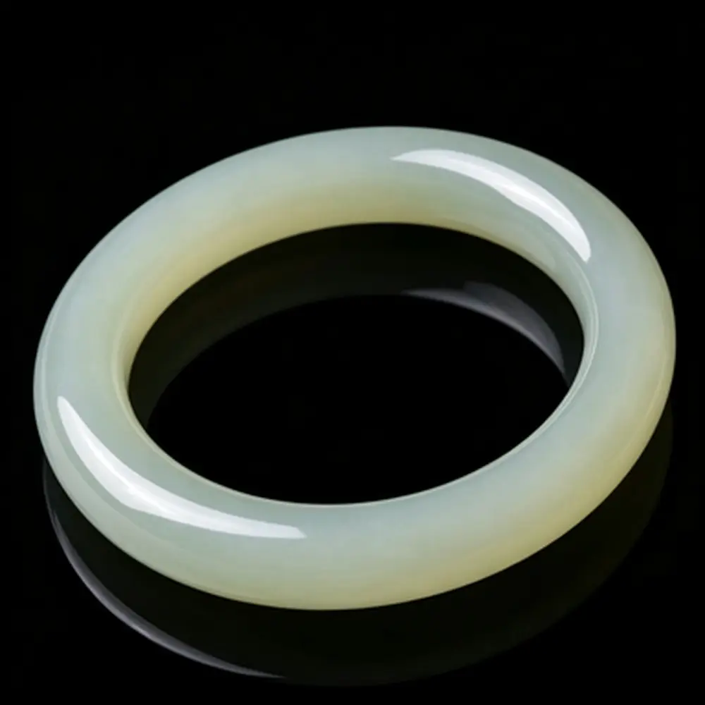 Nephrite Bracelet for Women, New Fairy-style Chubby Round Bangle in Clear Water Tone, Made of Greenish White Jade from Outer Mongolia Material, Hetian Dark Green Jade Ladies' Bangle