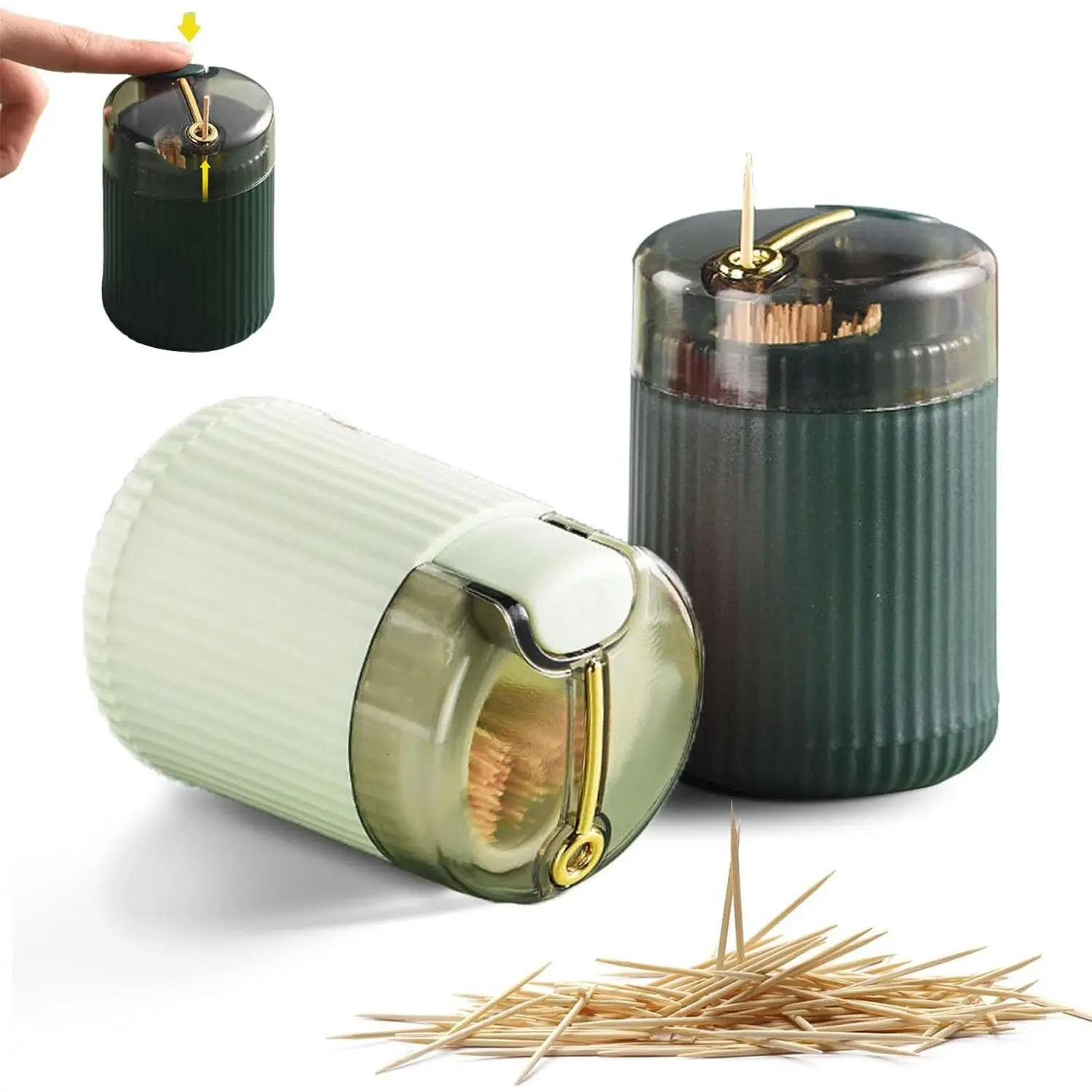 Automatic Toothpick Dispenser Holder with Toothpicks, Pop Up Toothpick Dispenser - Christmas Decoration (Dark Green + Light Green)