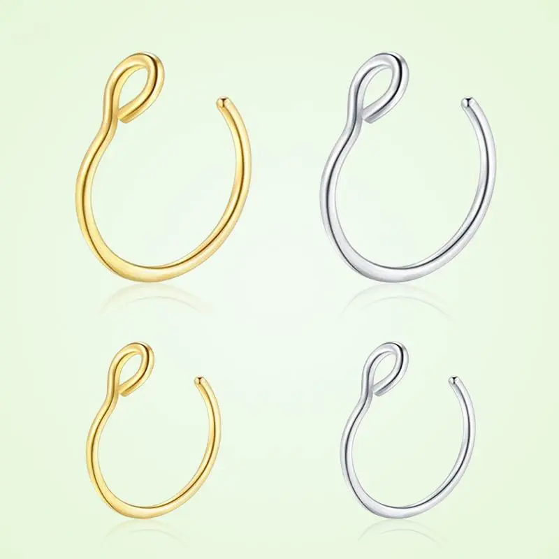 Unisex Fake Septum Hoop Faux Nose Piercing Hoop Clip on Nose Rings Non Piercing Fake Septum Lip Ear Ring Faux Body Piercing Jewelry Gold Silver Options