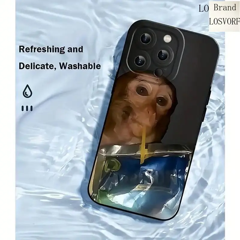 LOSVORF Monkey Sipping Caprisun Phone Case, Fall and Shockproof Phone Case in Summer, Full Side Protection for iPhone 17/13/12/11 Pro Max Phone CaseCompatible with Samsung Galaxy S25