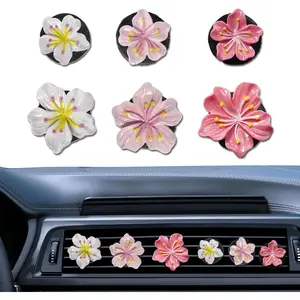 6Pcs Cute Car Air Freshener Vent Clips Flower Air Vent Clips for Fresheners Pink Hawaiian Hibiscus and Cherry Blossom Car Accessories Aesthetic Interior Decor for Women Peach Blossom