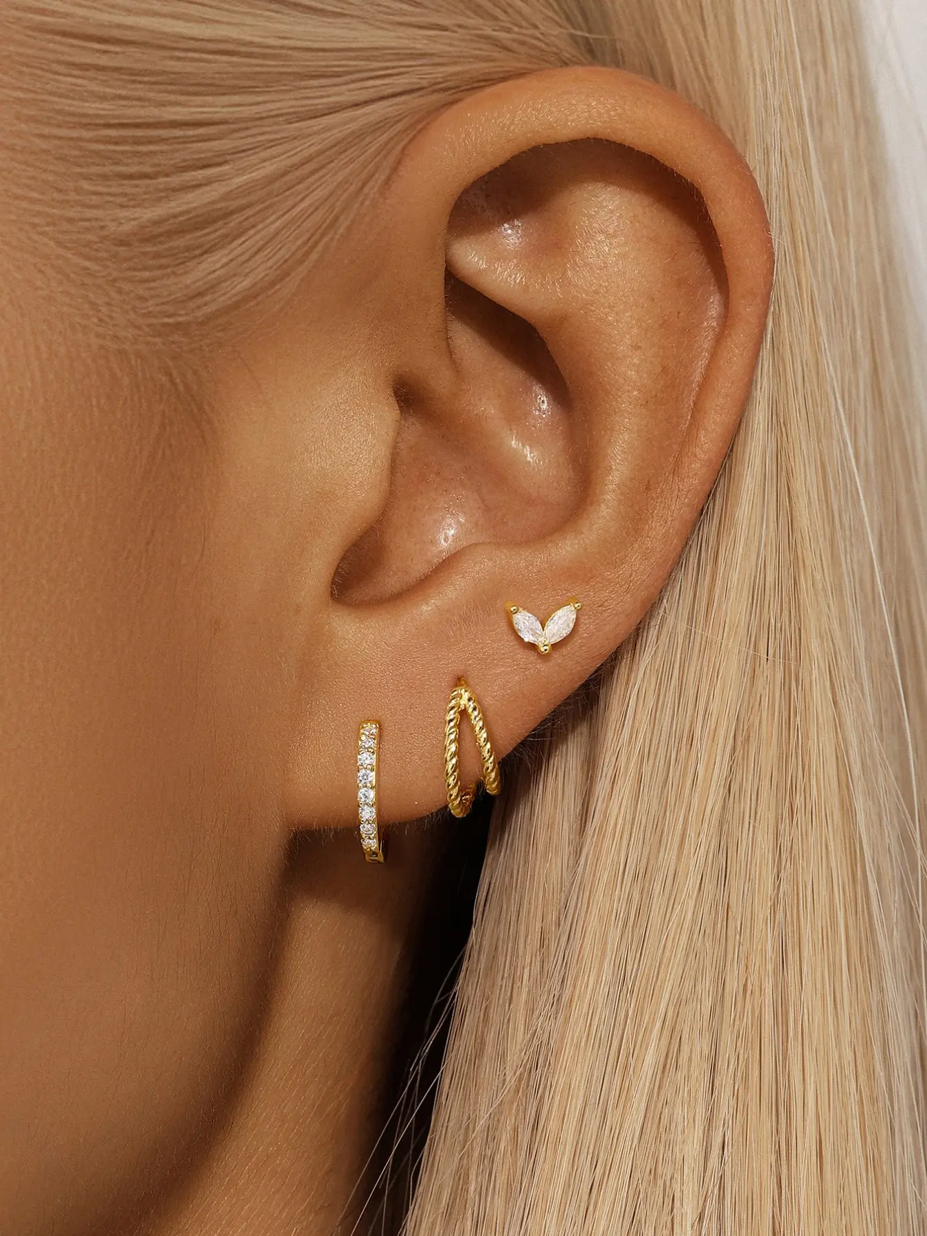 3Pcs 925 Sterling Silver Classic Cubic Zirconia Hoop Earring Hypoallergenic Earrings Cartilage Helix Tragus Lobe Piercing Jewelry Suitable For Women For Daily, Dates, Vacation, Wedding, Party, Holiday Gift