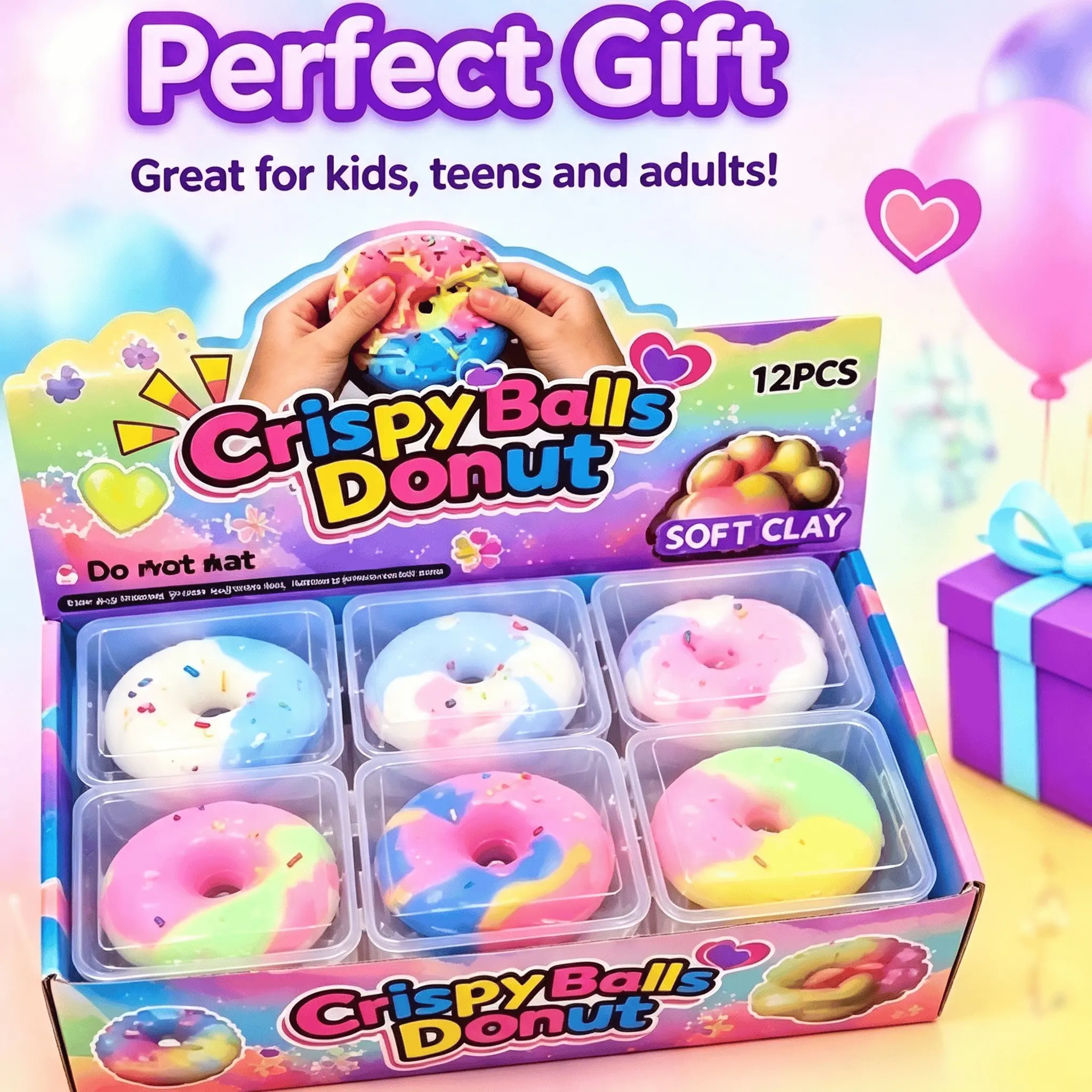 Donut Soft Clay Slime Squishy Toy, Colorful Rainbow Doughnut, Stress Relief Toy, Stretchy Non-Sticky Sensory Fidget Toy, Cute Birthday Gift, Tpr Slime Squishies
