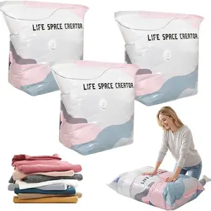 No-Pump Vacuum Storage Bags, New Cube Compression Space Saver Bags, Upgrade Large Storage Compression Bags No-Pump 3D Vacuum Storage Bags for Clothes, Comforters, Blankets, Plastic Storage Bags