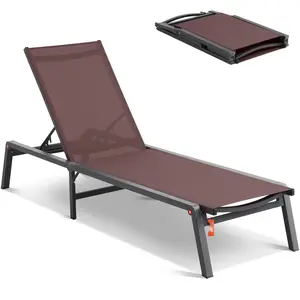 Chaise Lounge Chair For Outdoor Patio With Adjustable 5-Position Backrest, Ergonomic Comfort, Weather-Resistant Recliner For Balcony, Deck, Garden, And Poolside, Durable Steel Frame, UV-Resistant Fabric, Easy Assembly