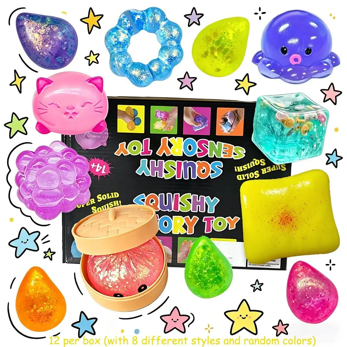 12pcs Set Blind Boxes, Cute Slow-Rebound Toys, Soft Sensory Stress Relief, Anxiety Relief, Creative Fidget Toys, Perfect Party Gift