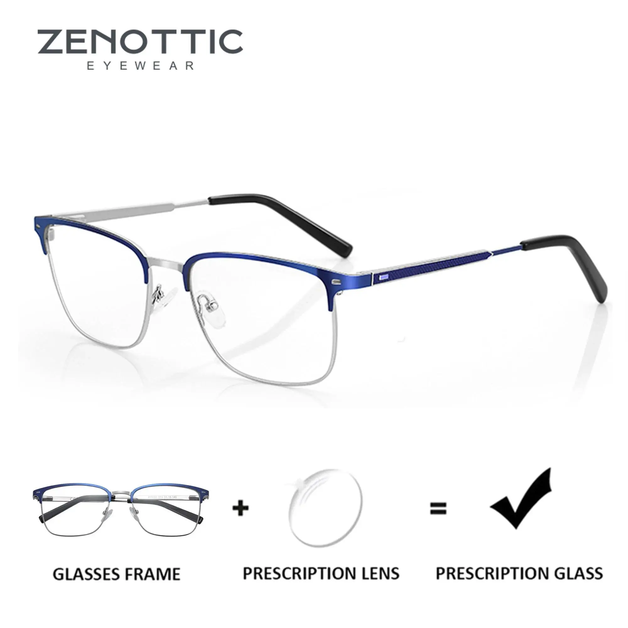 ZENOTTIC Square Prescription Glasses Men Fashion Myopia Progressive Eyeglasses Women Anti Blue Ray/Photochromic Optical Glasses