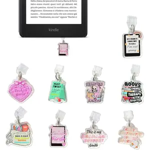 E-Reader Charms Set - 9 count Custom  Dust Plugs for Kindle Type C Devices Fun Book Lover Accessories, Protects Ports Adds Color for Students And Teacher