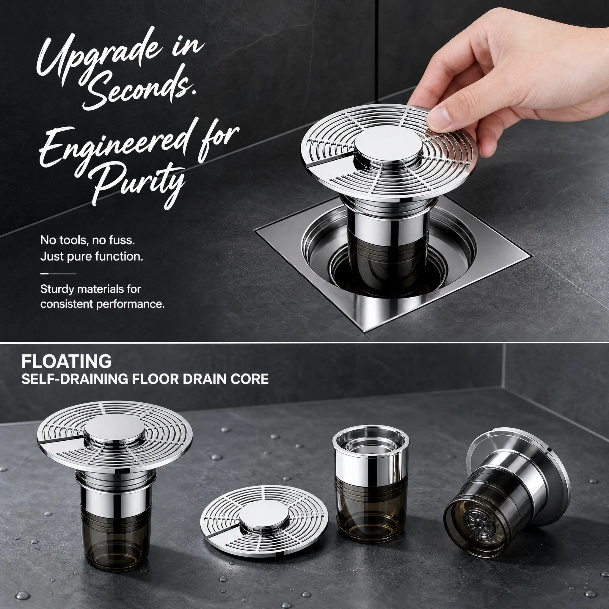 Bathroom Floating Automatic Drainage Floor Drain Core - 1-Way Seal, Anti-Odor, Anti-Insect, Hair Strainer Drain Stopper, Dishwashers, 1 Pack: 1 * Floating Self-Draining Floor Drain Core