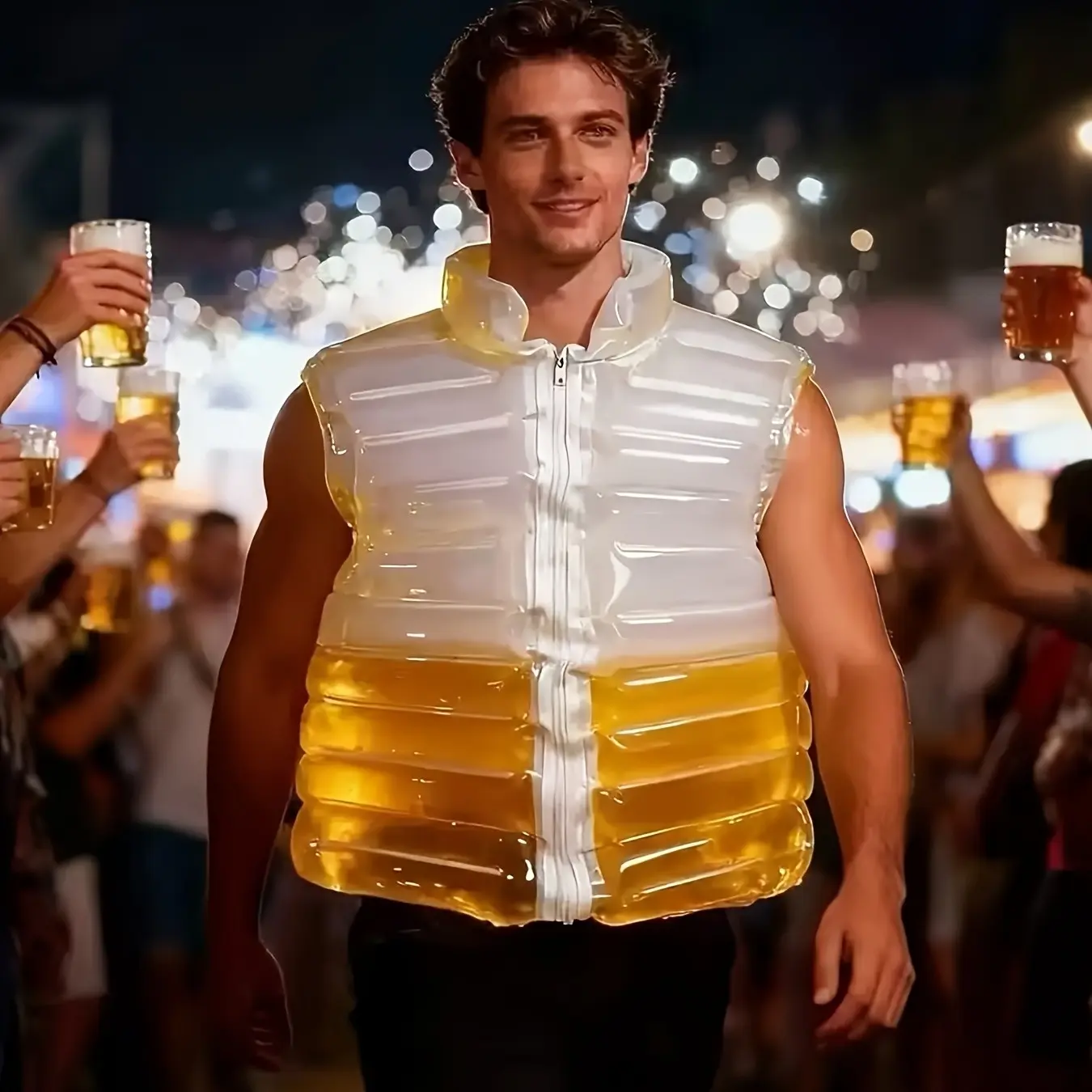 1pc Men's Transparent Beer Jacket Vest Set, Perfect for Munich Oktoberfest, Festive Parties, Birthdays, Includes Grass Rope, Fill Your Own Beer