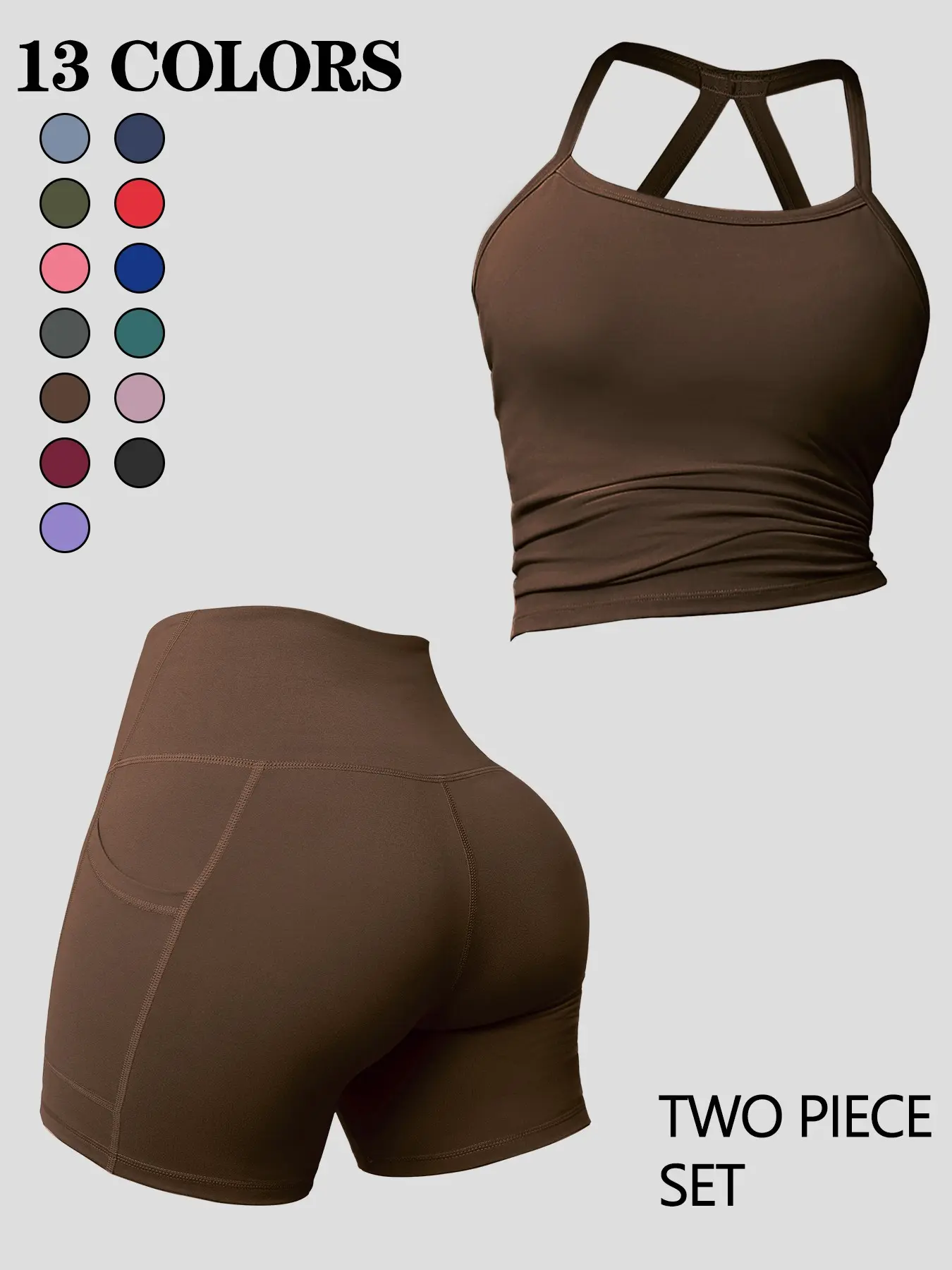 Multicolor Milk Silk Cross Back Set, Thin Strappy Tank Top, Side Pocket High Waist Shorts, Stretchy Breathable Yoga Pilates Fitness Two Piece Set, Athletic Sportswear, Lightweight Summer Activewear