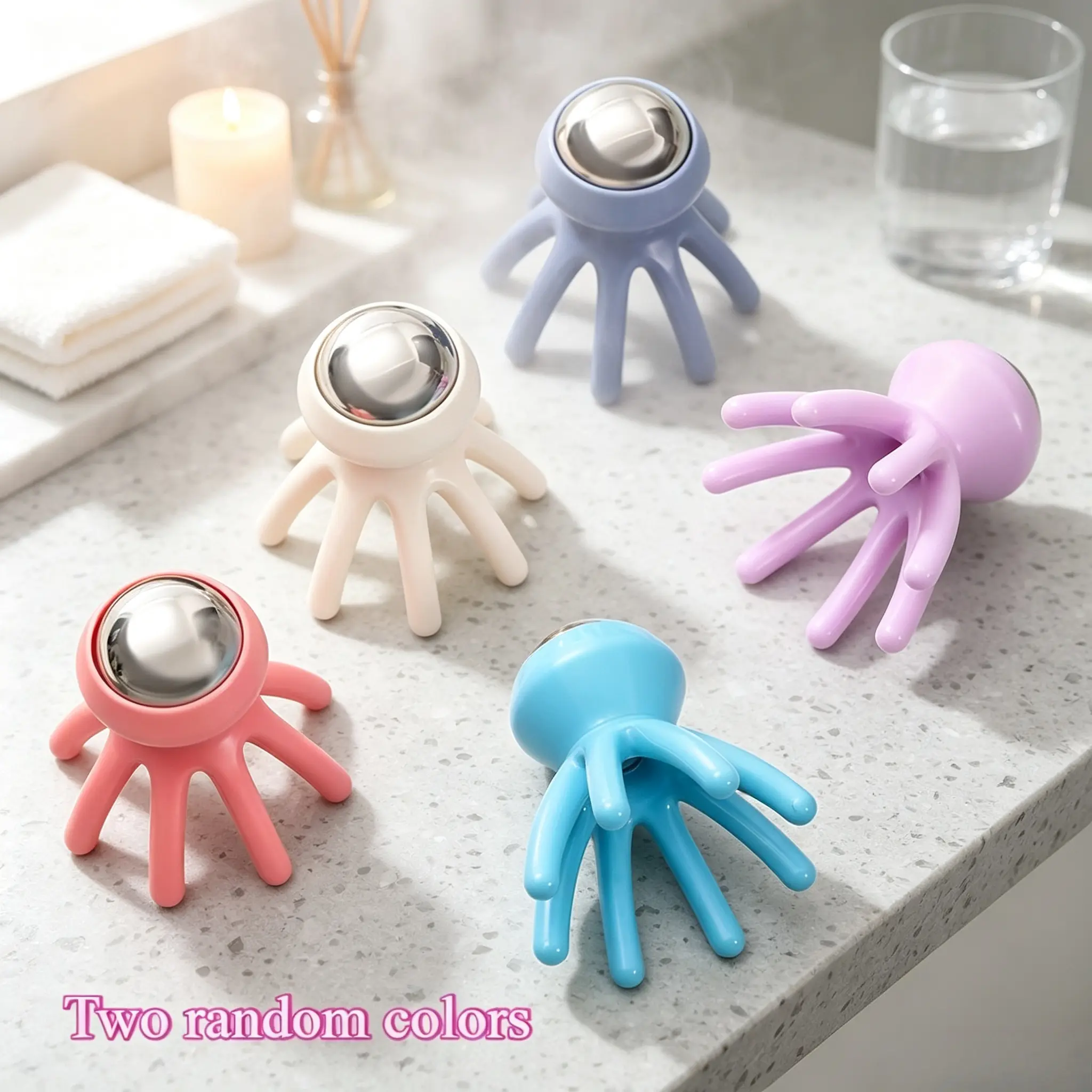 Hot Cold Octopus Stainless Steel Ice Globes, 2 Pack Random Colors. Ice therapy relieves facial & eye puffiness, enhances serum absorption, rejuvenate skin. Multipurpose for face and eyes, easy to store for home beauty.