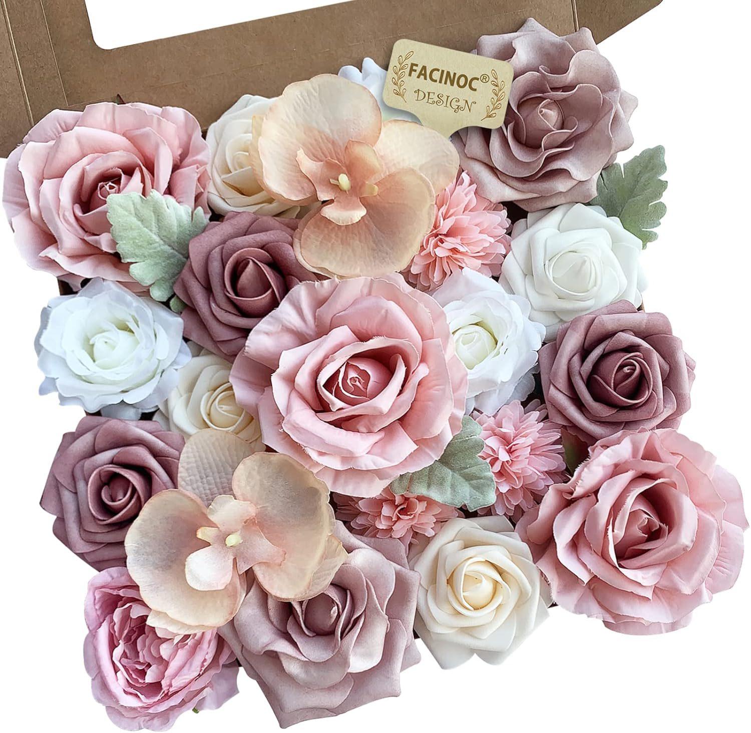 Aesthetic DIY Faux Rose Box Set| Real-Touch Artificial Flowers with Stems for Wedding Bouquets & Centerpieces| Romantic Forever Valentine's & Birthday Gift| Spring Home Decor