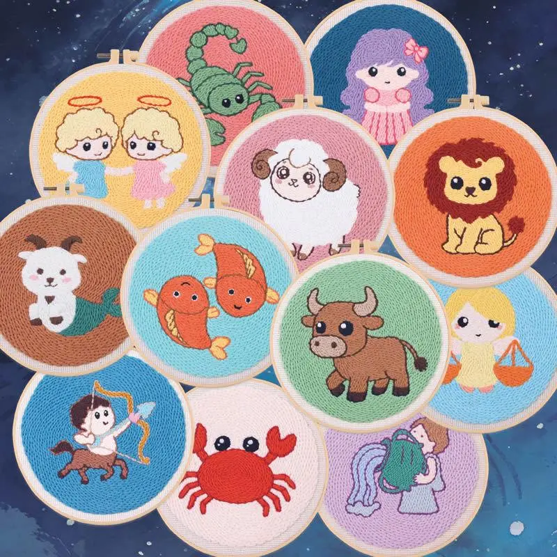 Punch Needle Embroidery Kit - 12 Constellations Themed DIY Craft Set for Kids and Beginners, Handcraft Starter Project, Fabric, Diy Handcraft Set For Kids Beginners