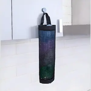 2026 New 2Pcs Foldable Hanging Mesh Storage Bags with Free 2 Self-Adhesive Wall Hooks, Kitchen Garbage Bag Organizer for Household Storage