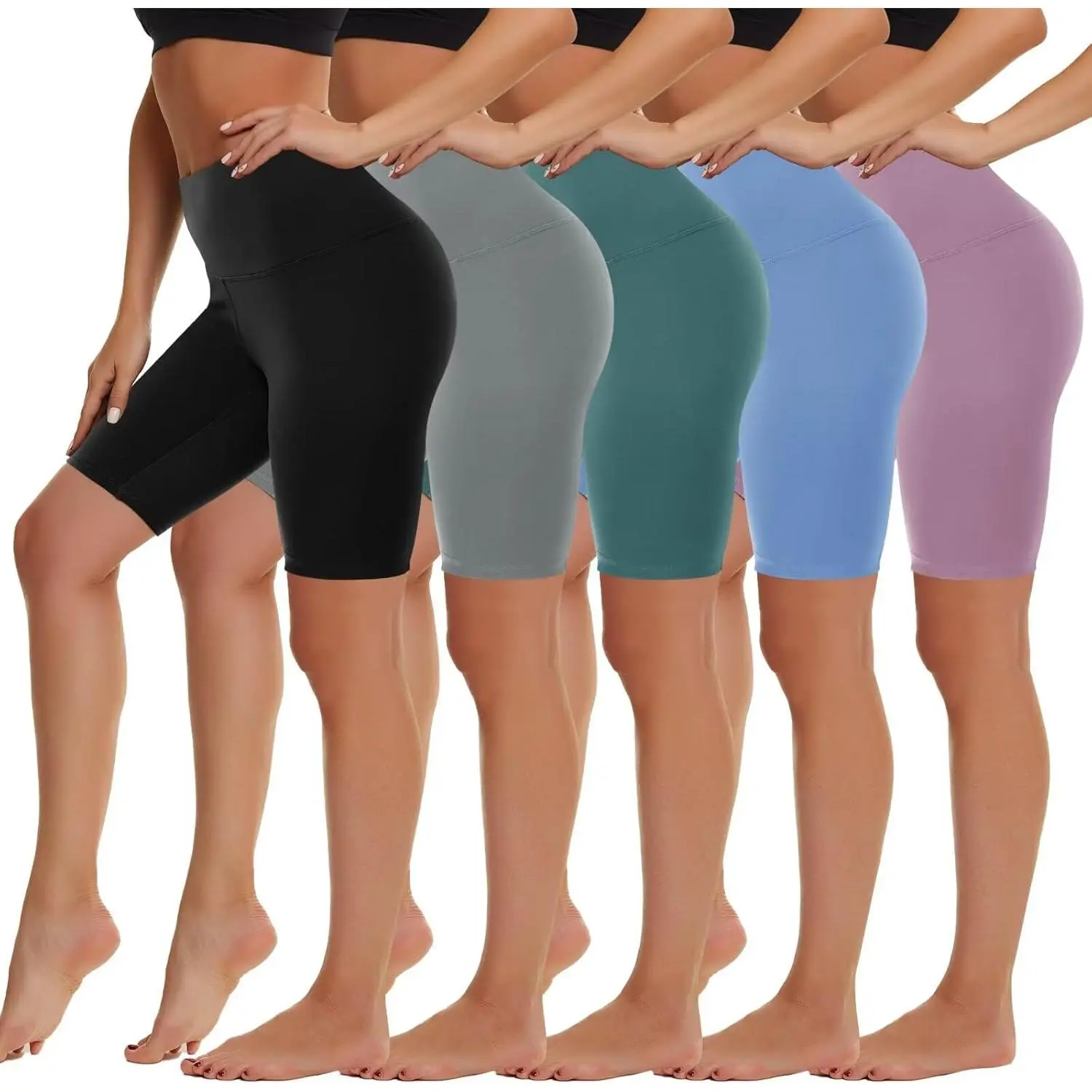 5 Pack Biker Shorts Women - 5"/8" High Waist Spandex Workout Yoga Running Athletic
