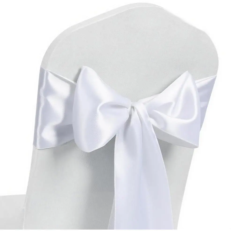 White Chair Sashes 50 Pack, White Chair Bows for Wedding Party Birthday Decor, Satin Ribbons Ties for Church Ceremony Event Decor