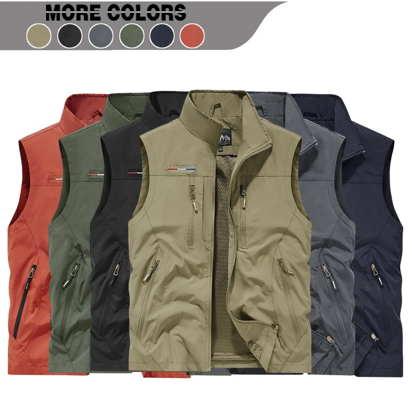 SummerVibes men's casual stand up collar workwear outdoor vest jacket, suitable for spring, summer, and autumn