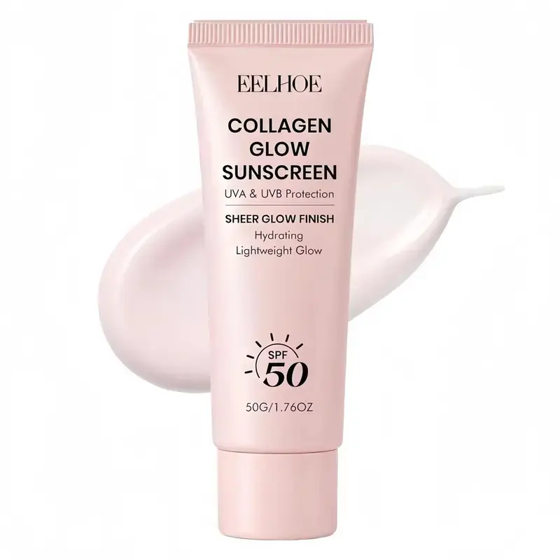No Cast Just Glow Collagen Sunscreen SPF 50, Broad Spectrum Facial Sunscreen Moisturizer, Lightweight Non-Sticky, Hydrating Formula, Peptide Cica, Moisturizing, Soothing