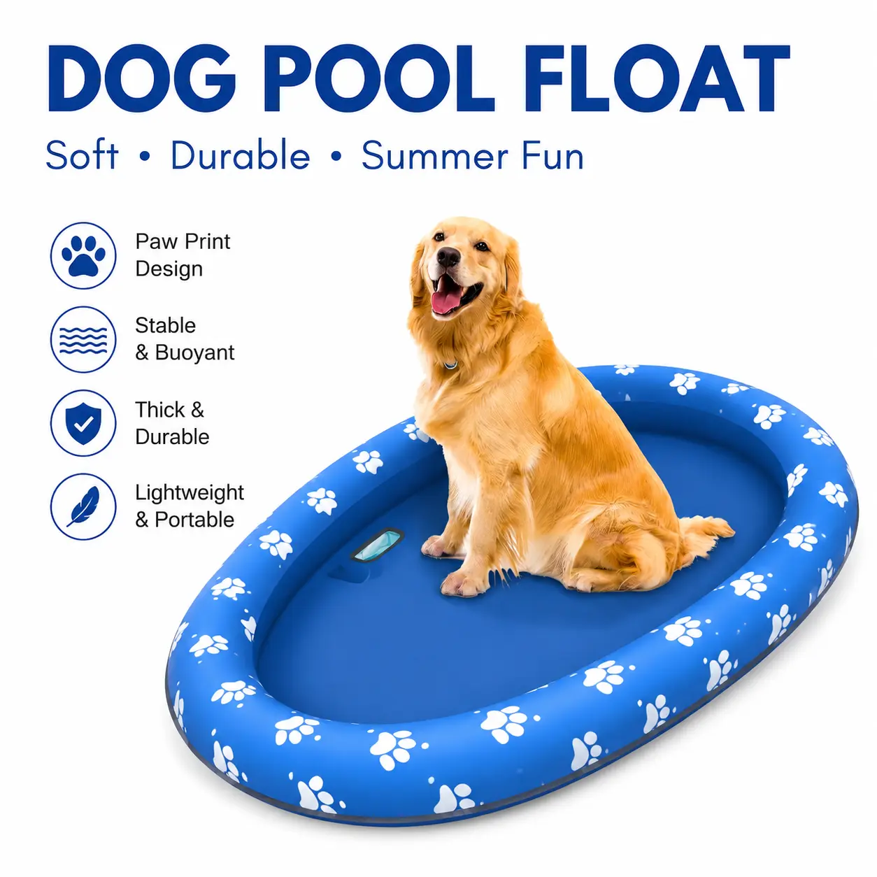 Soft Cute Paw Print Inflatable Dog Pool Float Raft, Pet Floating Bed Water Toy for Dogs & Puppies - Ideal for Pool, Lake