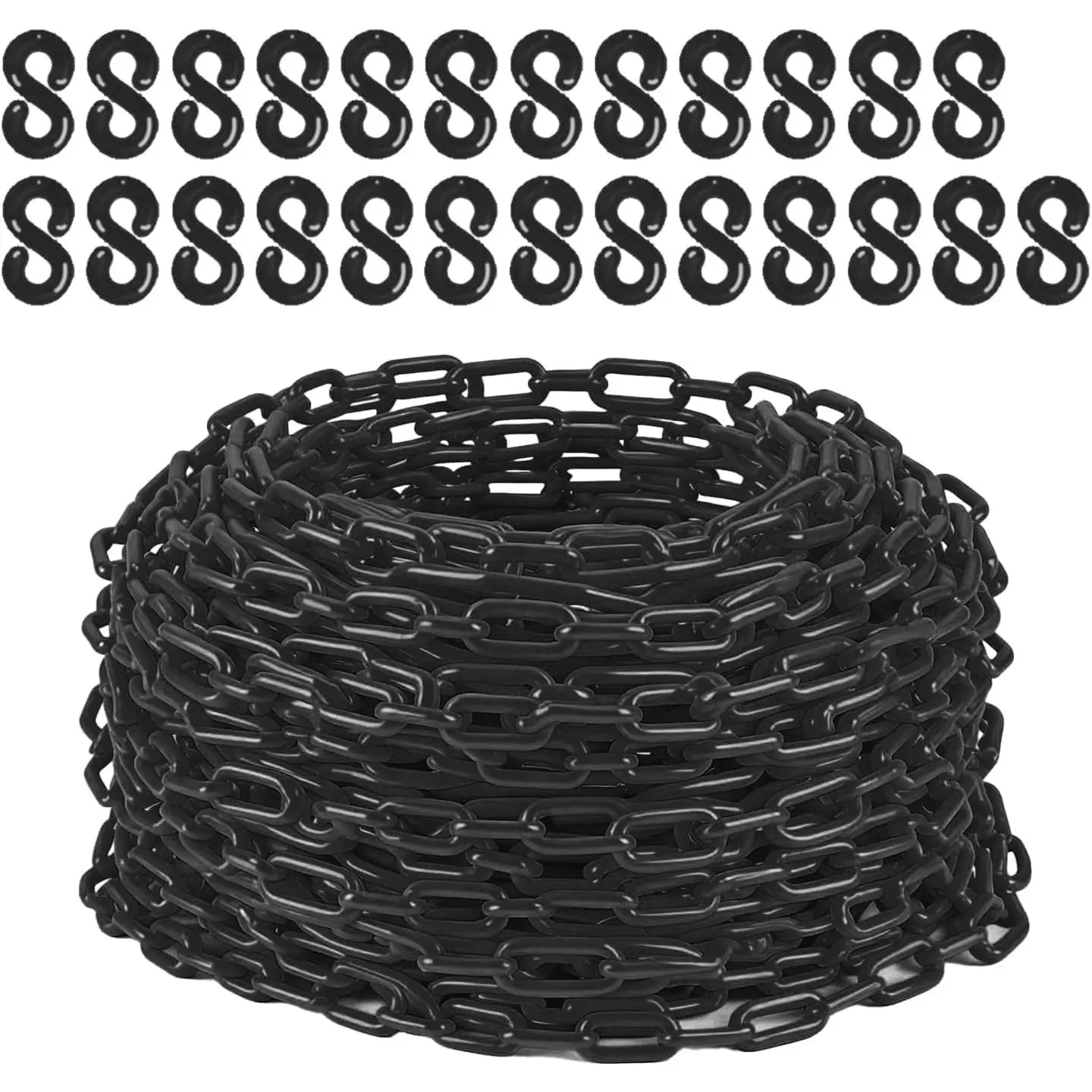 Heavy-Duty UV Resistant Safety Chain 120FT – 6mm Thick Plastic Barrier with 1.5" Links & 25 Hooks – Crowd Control, Parking, Construction, Queue Management