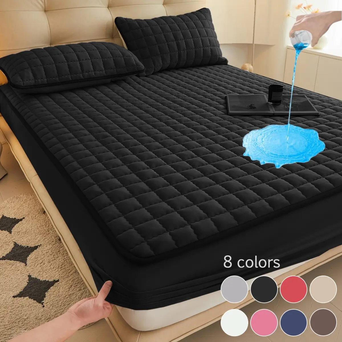 2-Piece/3-Piece Waterproof Mattress Protector Set, Deep-Pocket Fitted Sheet & Mattress Cover, Soft Noiseless Breathable Stain-Resistant, Machine Washable, Includes Pillowcases for Bedroom, Guest Room, Dorm