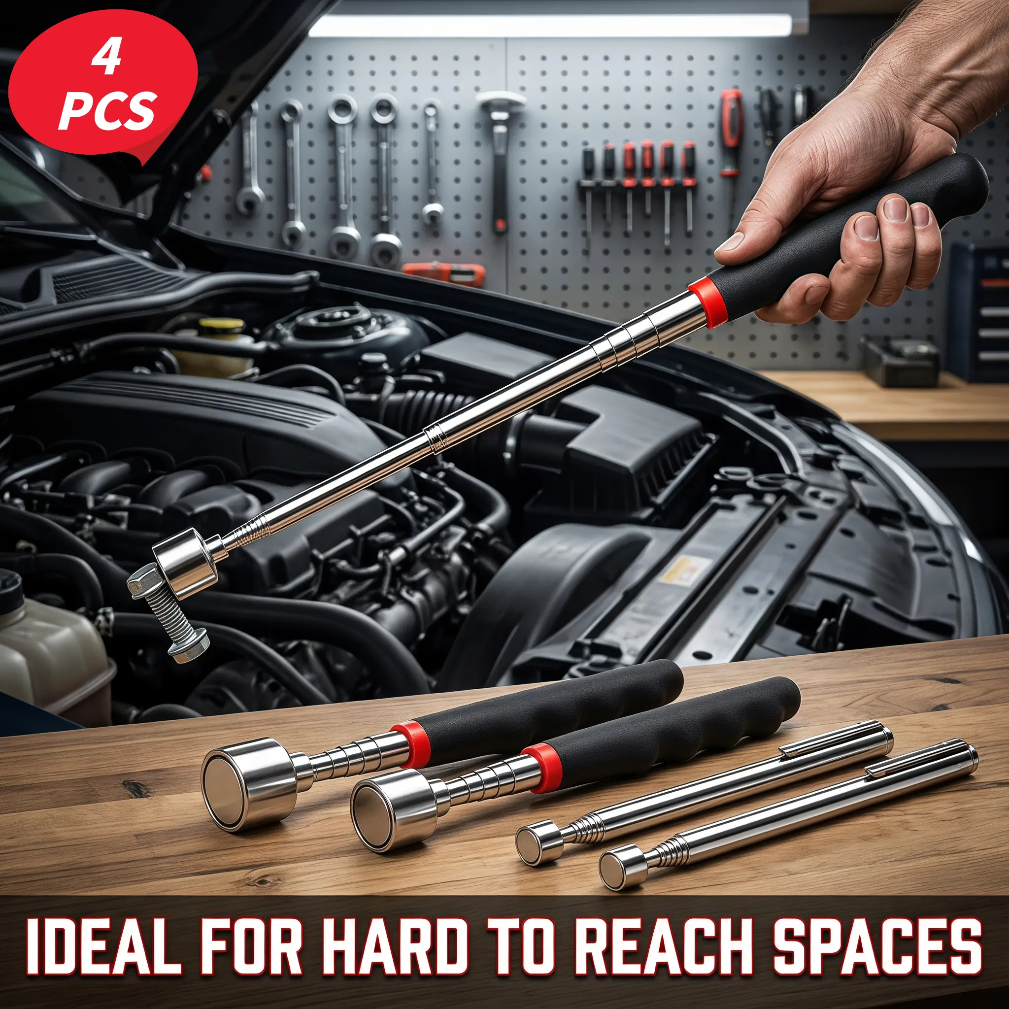 4 PCS retractable magnetic clamp, Hardware Hand Tools, Construction Tools, Heavy Duty, made of stainless steel, non-electric, no batteries required, suitable for use in hard-to-reach areas of cars and buildings-YY1