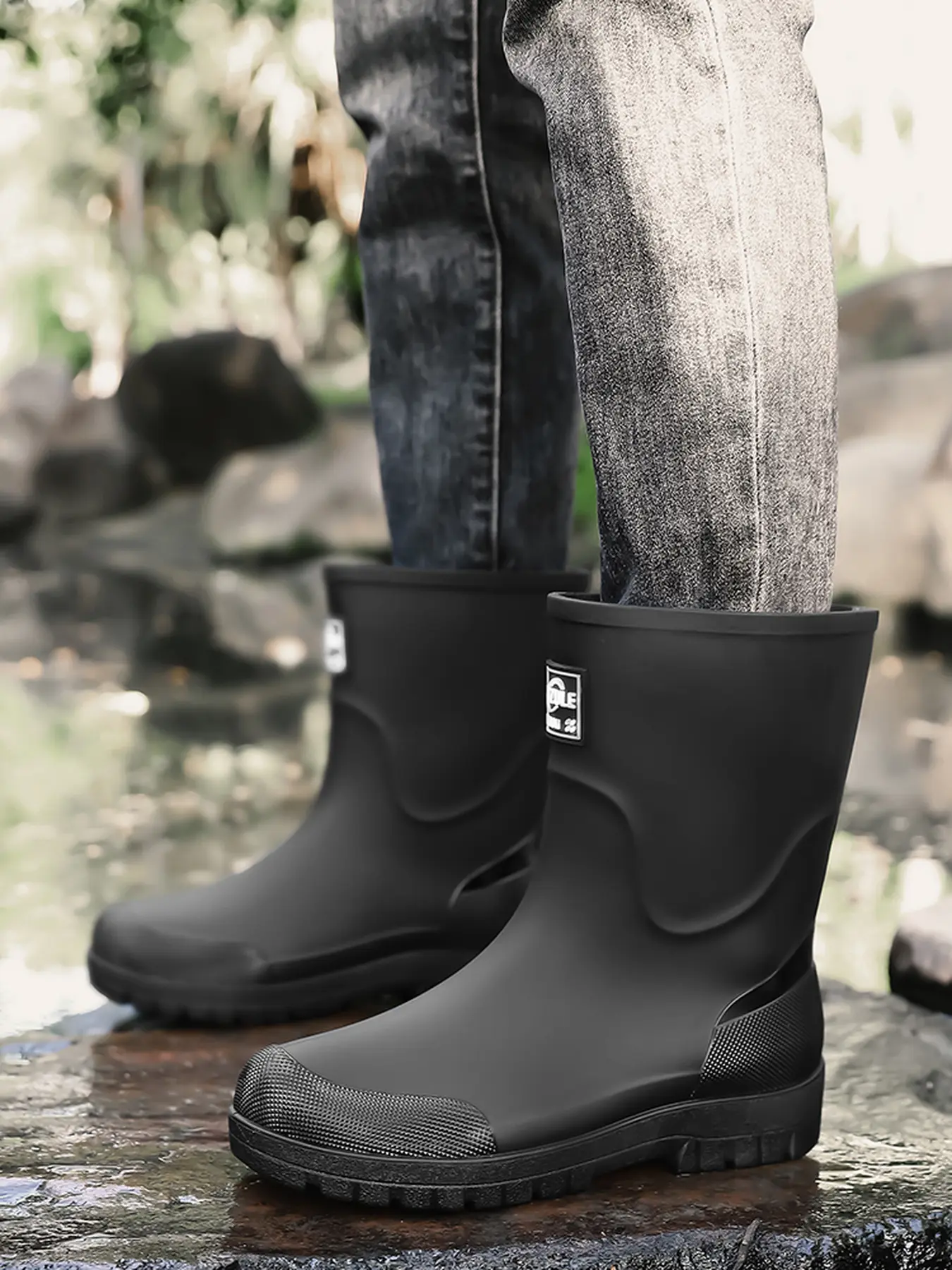 Men's Mid-Calf Rubber Waterproof Rain Boots Non-Slip Wear-Resistant Sole Reinforced Toe Lightweight Comfortable Outdoor Work Fishing Farming Footwear
