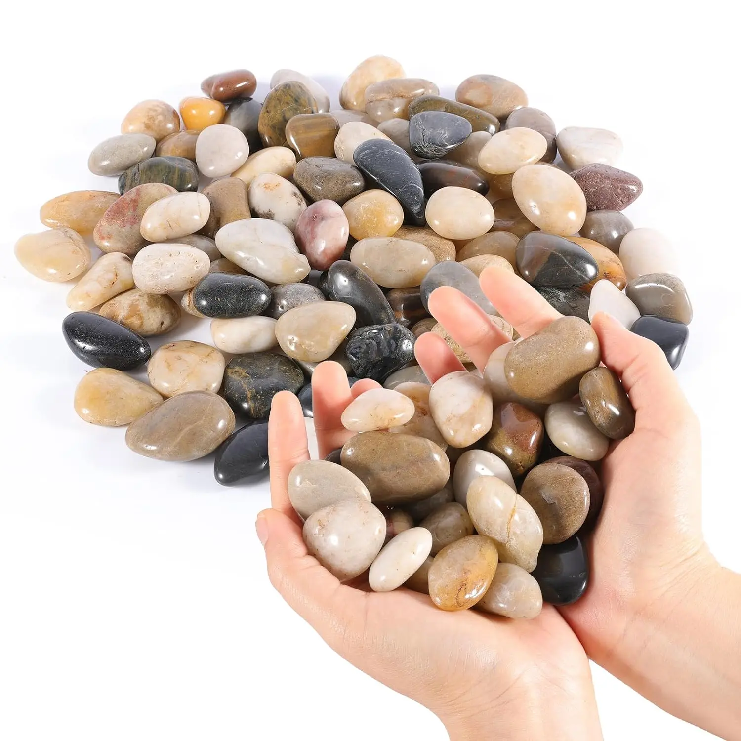 Polished Rounded River Rocks Decorative Gravel - 2.2lb, 0.4-1.2 Inch Modern Stones for Garden Landscaping, Aquariums, Outdoor Flower Beds
