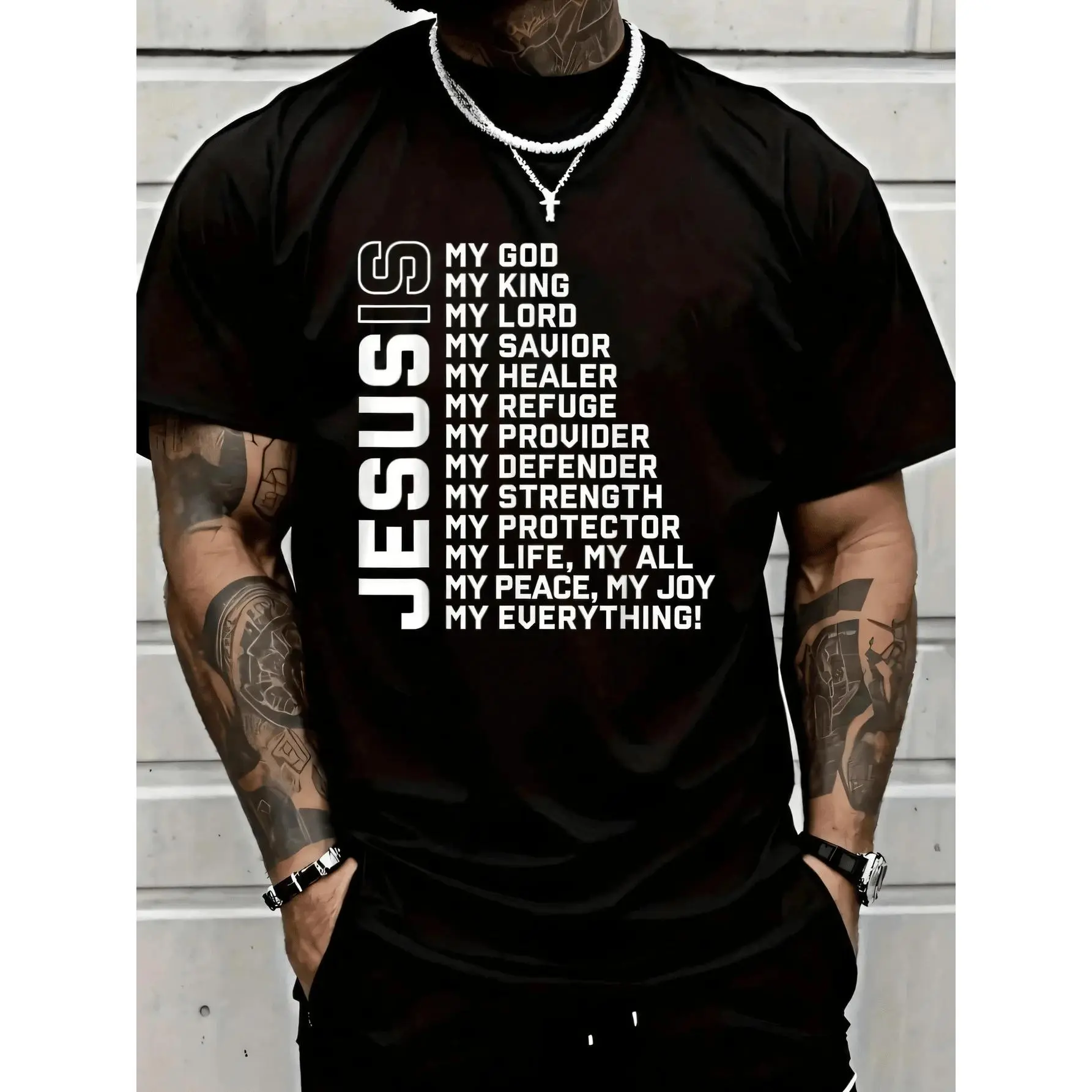 [% Cotton Jesus Is My God My King My Lord My Savior Christian-Shirt Graphic Tees Men Fashion Unisex-Shirt Graphic