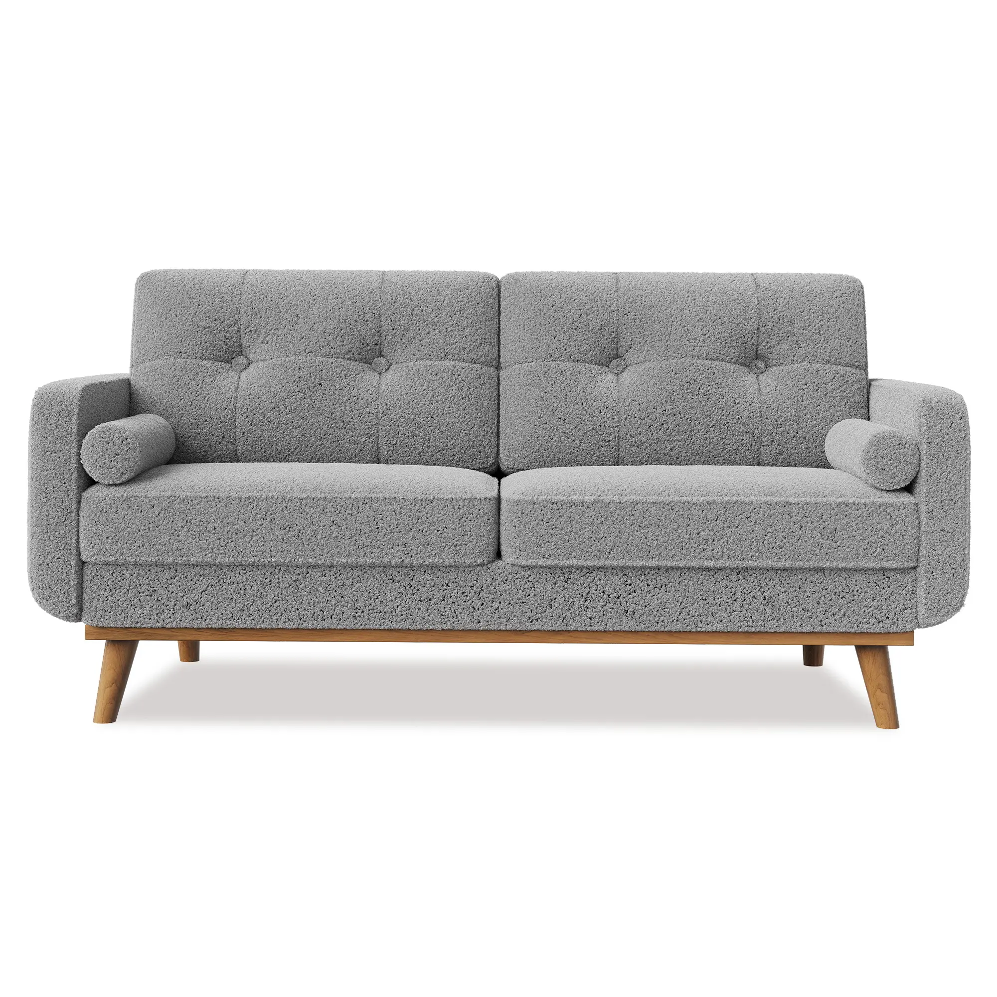Mid Century Modern Loveseat with 2 Pillows, Loveseat Sofa for Small Spaces, 2 Seater Upholstered Couch with Button Tufted Back, Wood Legs