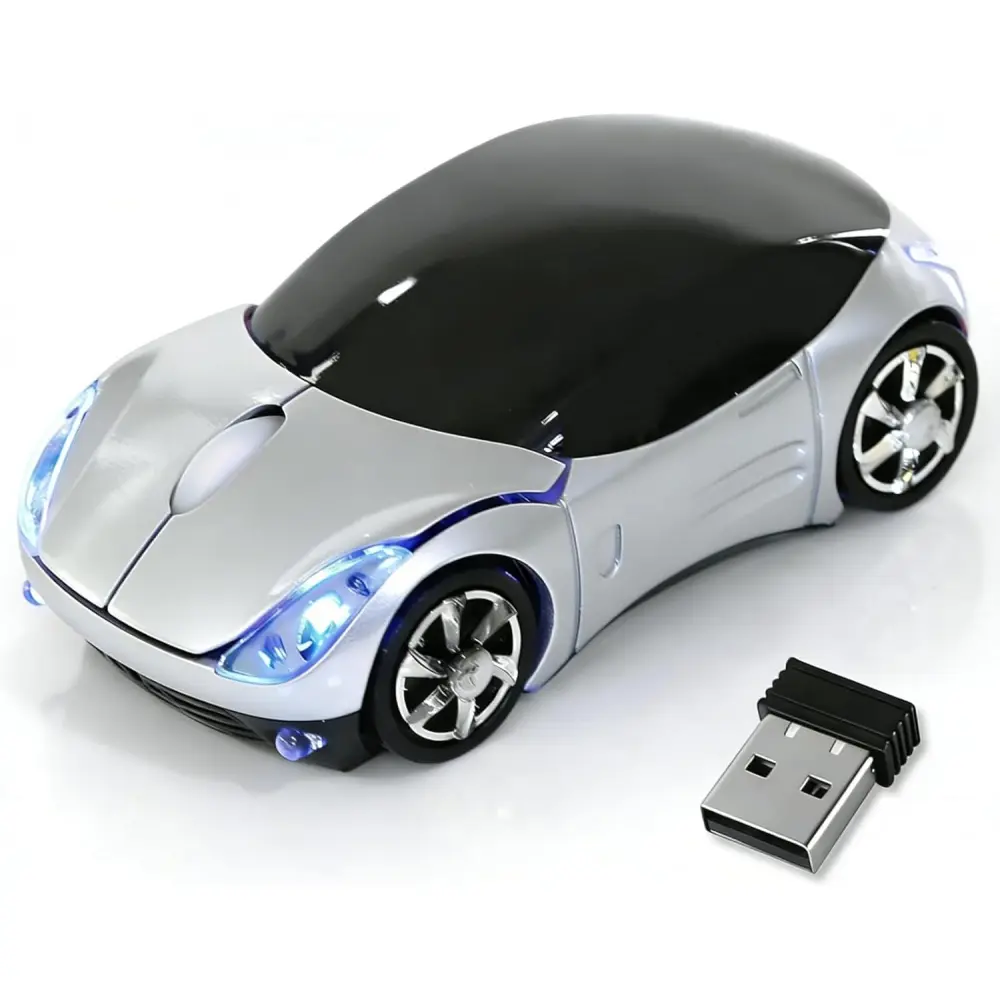 Silver Wireless Mouse,Mini Car Computer Mouse,1600DPI 2.4G with USB Receiver, Ergonomic Cute Computer Mice for Laptop, PC, Windows, Mac OS (Silver)