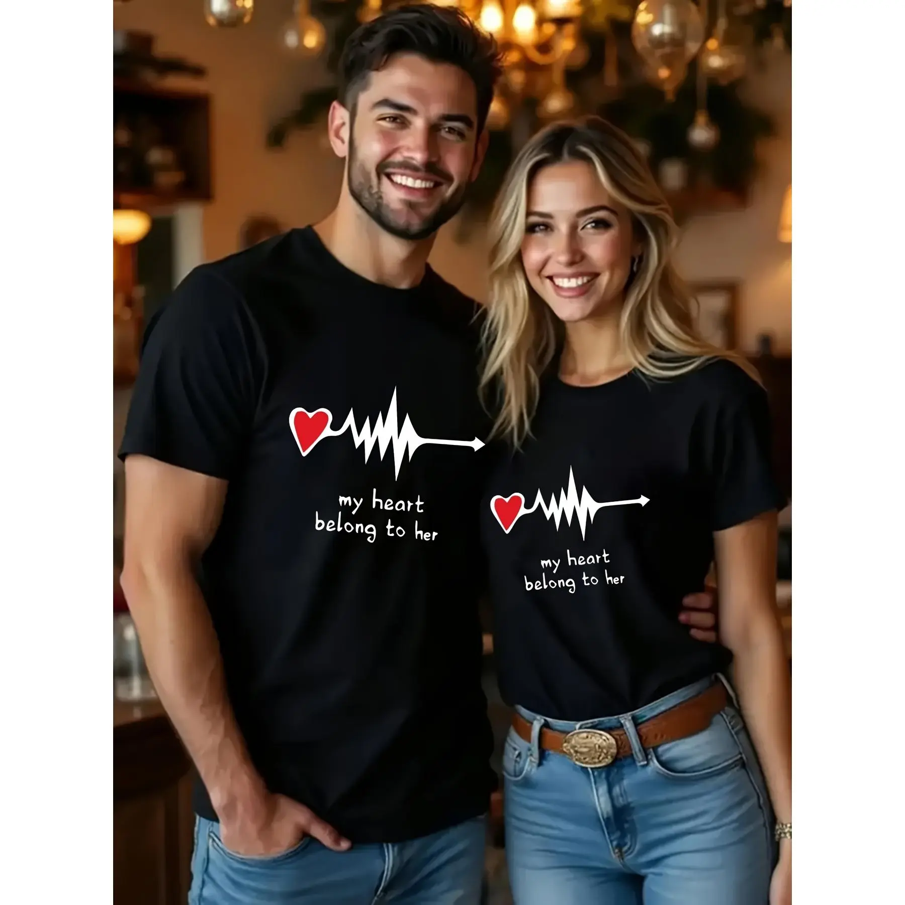 His and Her Matching Couple T Shirt Romantic Couple Outfit with Letter Pattern Design Casual Round Neck Short Sleeve Summer Clothing or Date Nightfor Valentine's Day Holiday Gift