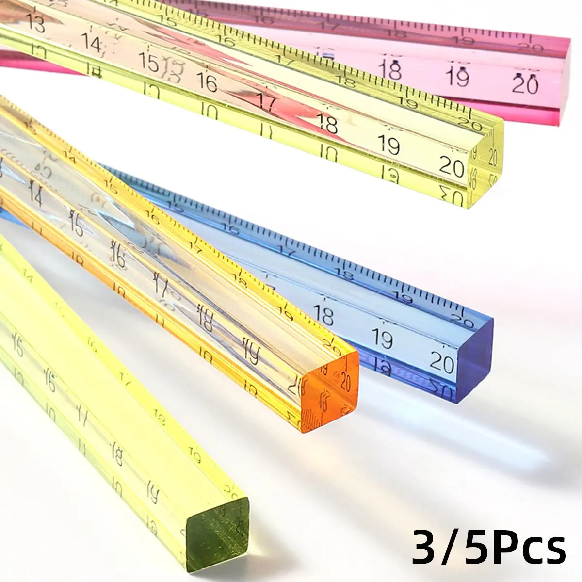 3/5Pcs Gradient Transparent Ruler 20cm Standard Length, Square Edge Thickened Design for Strength and Durability, Clear Accurate Measurement Scale, Smooth Edges for Comfortable Handling, Portable, Suitable for Study, Drawing, Office and Daily Measuring
