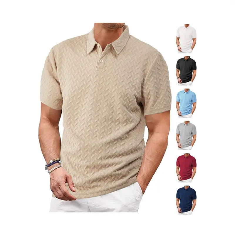 Men's Fashion Plaid Jacquard Polo Shirt - Casual Athletic Short Sleeve Button Top, Breathable Polyester Knit, Medium Stretch, Multi-Function, Machine Washable, Normal Type, S/M/XL Sizes