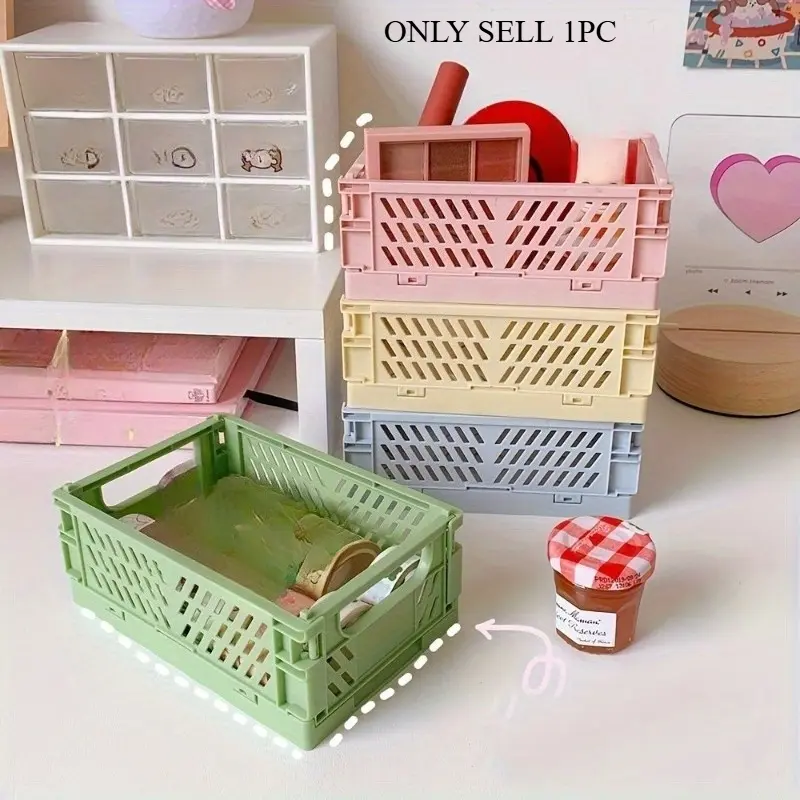 1Pc Foldable Mini Desk Organizer Box, Desk Storage - Compact, Space-Saving Design, Polished Finish for Tidy Student Workspaces