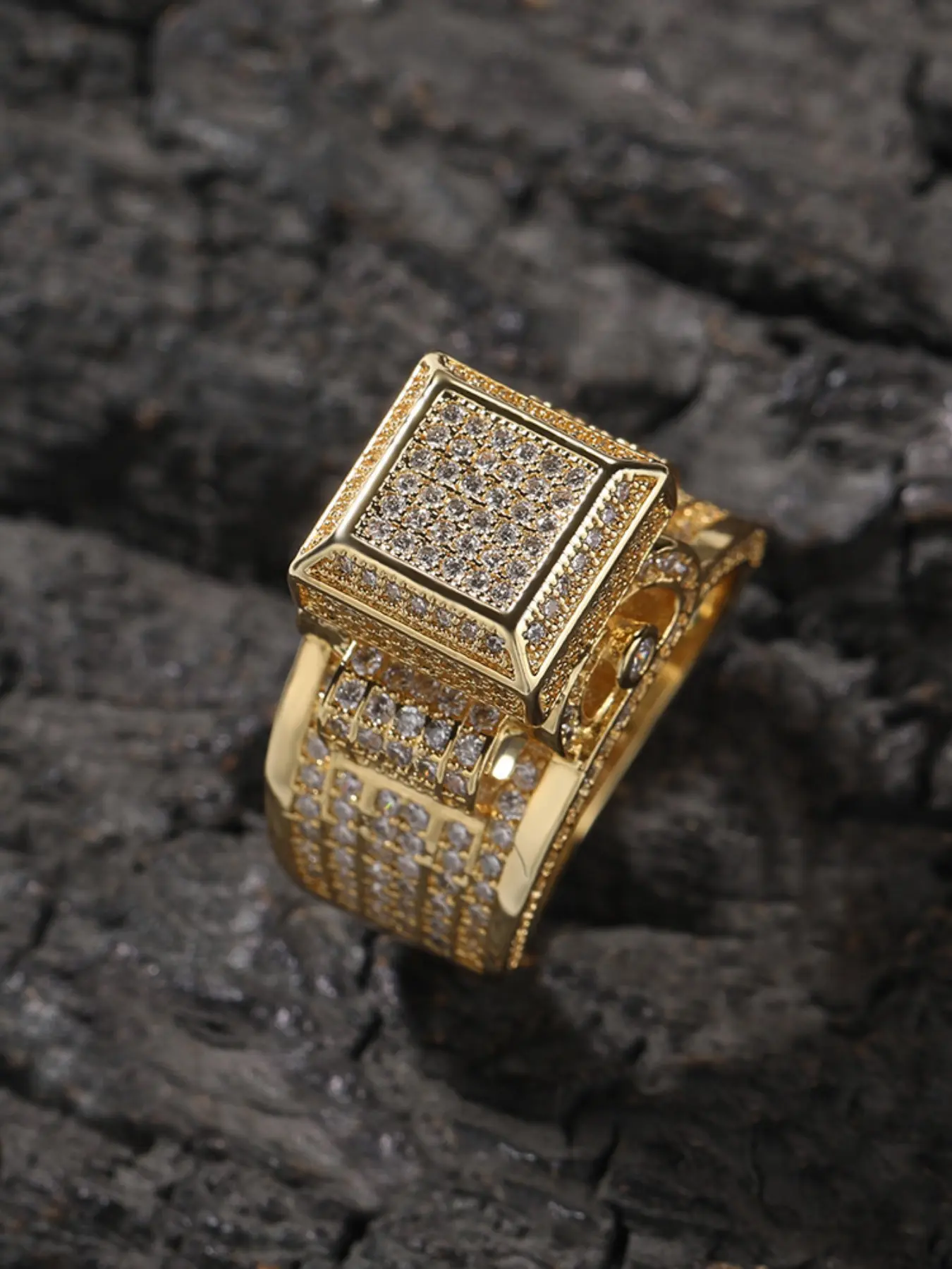 Square Diamond Couple Ring, Fashion Ring, Finger Rings, American Vintage Hip Hop Style, Intricate Design, Unisex Streetwear Jewelry, High-Quality Craftsmanship
