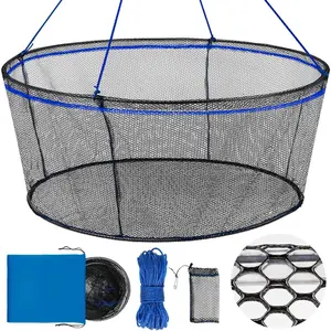 Fishing Net, Landing Fishing Pier Nets  Hoop, Drop Net for Pulling Up Fish with Rope, Portable Bridge Fishing Net for Minnows,  Shrimp