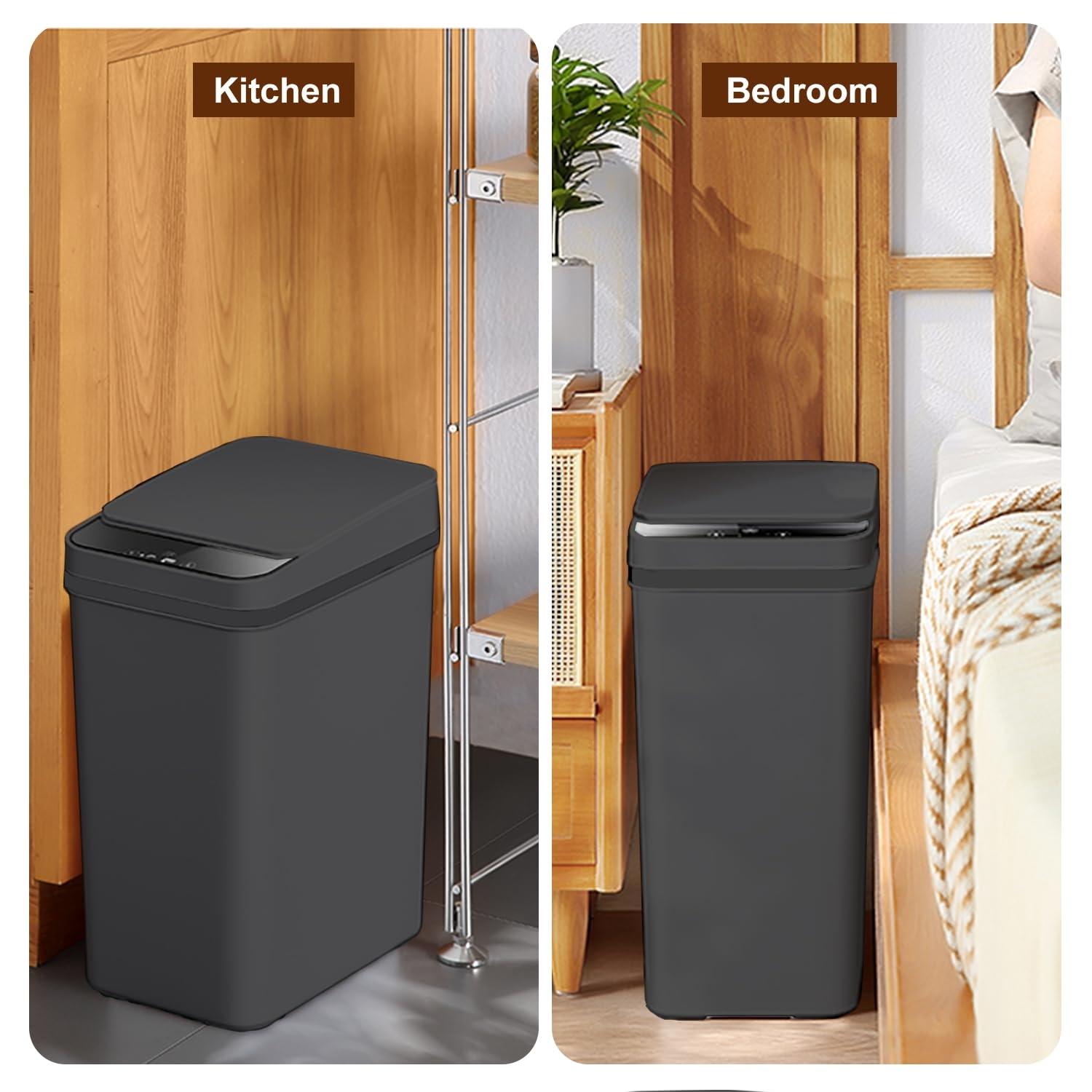 1-pack Black Auto Touchless Trash Can with Motion Sensor - 3.1 Gallon, Hands-free, 3 Modes, Ultra-slim Small Bin for Bathroom, Bedroom, Office, Kitchen, Trash Can, Automatic Trash Can