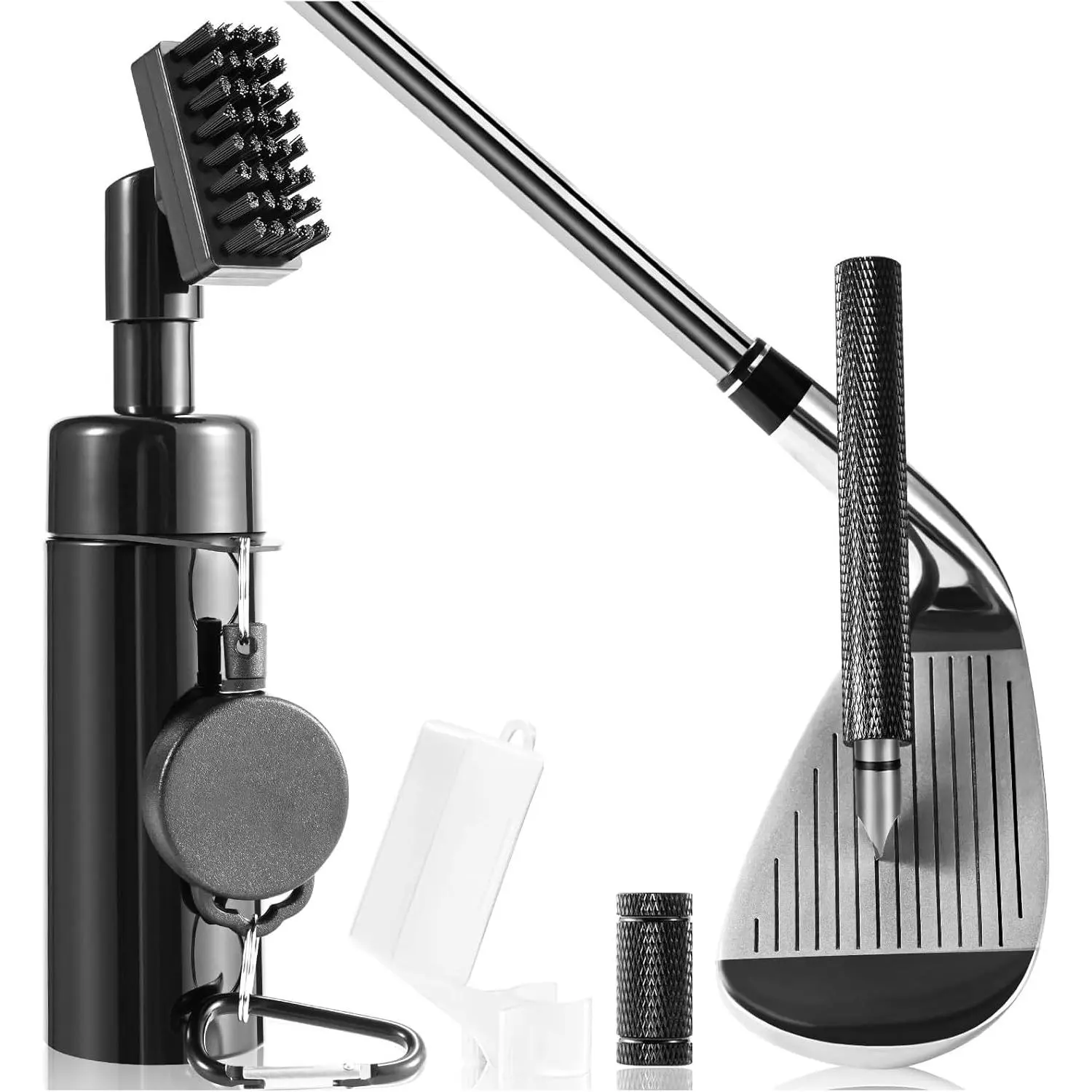 Portable Golf Club Cleaner Brush with Retractable Clip, U-V Groove Sharpener, and Water Brush – Essential Golf Gear for Golfers