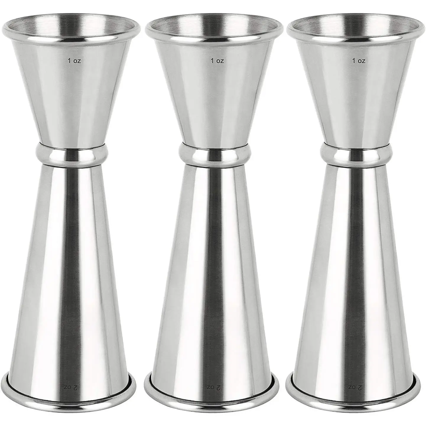 3PCS Stainless Steel Double Cocktail Jiggers 1 OZ X 2 OZ Alcohol Measuring Tools, Accurately Measure Spirits & Drink Ingredients, Perfect for Cocktail Making & Home Bars