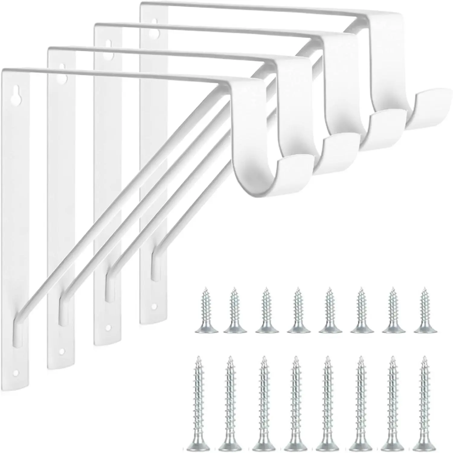 4 Pack Heavy Duty Closet Shelf & Rod Brackets, Wall Mounted Closet Shelf Brackets, 11 x 10.2 Inch Closet Shelf Brackets with Rod Support, White