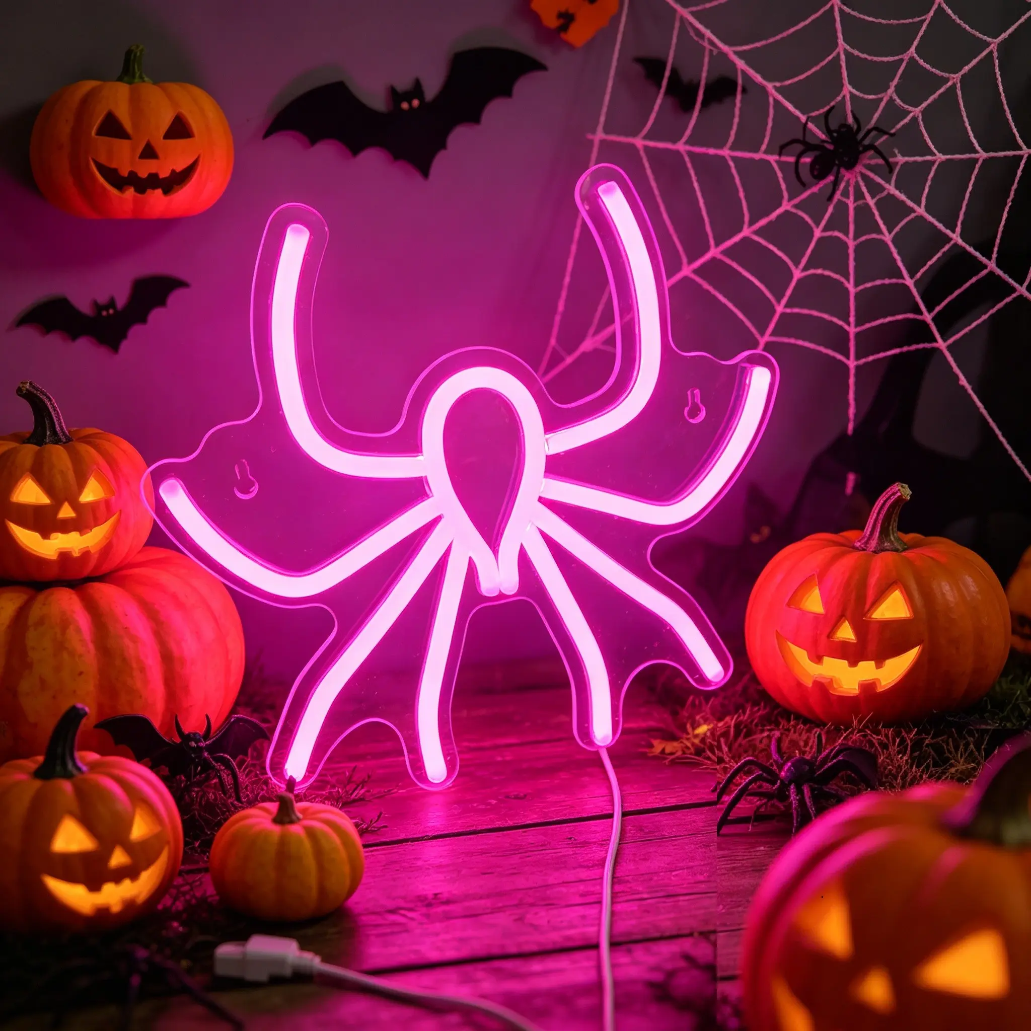 Halloween Spider Neon Light, USB Powered, Perfect for Halloween Decorations, Energy Efficient Lighting Solution, Ideal for Parties & Events