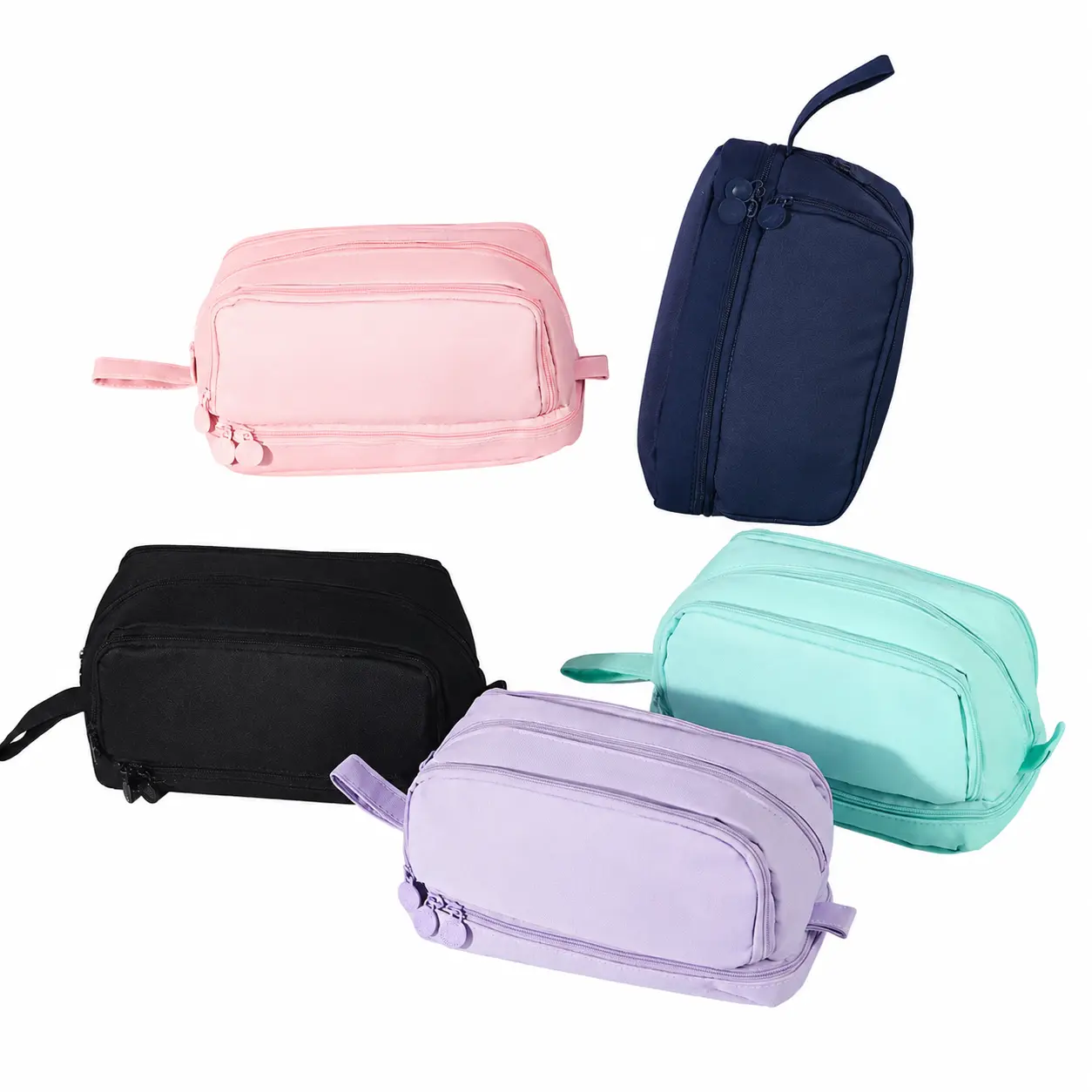 Polyester Dual-Zipper Double-Layer Pencil Case for Students - Large-Capacity, Spill-Resistant Organizer with Smooth-Zip Compartments, Minimalist Solid Color, Durable Fabric for Pens, Markers, Erasers
