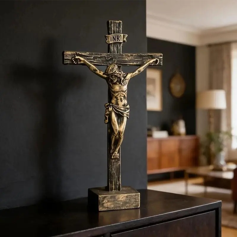 Cross Ornament, Cross Decorations, Jesus Desktop Scene Decor, Resin Statue, Unique Holiday Gift, Home Prayer Church Decoration, Indoor Desk Display