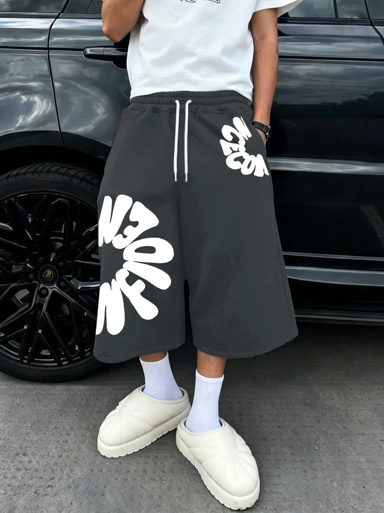 Men's Fashion Street Style Sweatpants, Loose-Fit Six-Quarter Length, Comfortable Breathable Fabric, Premium Solid Color for Daily Wear, Athleisure Style Sweatpants, Athletic Casual Pants, Breathable Bottoms