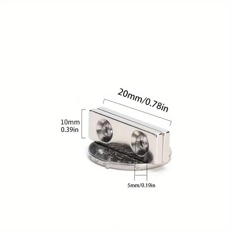 Strong Neodymium Square Magnets, Double Hole Design Magnets, Durable Multi-Application Magnetic Tool for Door, Window, Cabinet, Hardware