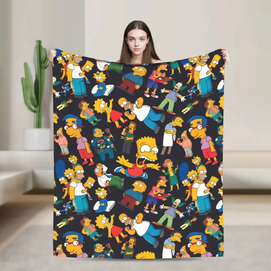 The Simpsons Family Cartoon Soft Plush Throw Blanket - 30" x 40" (Small for Babies), 50*60inch (Medium for Teens), 60*80inch (Large for Adults) - for Bed, Sofa, Outdoor Activities, Bedroom Decor Gift for Sitcom Fans